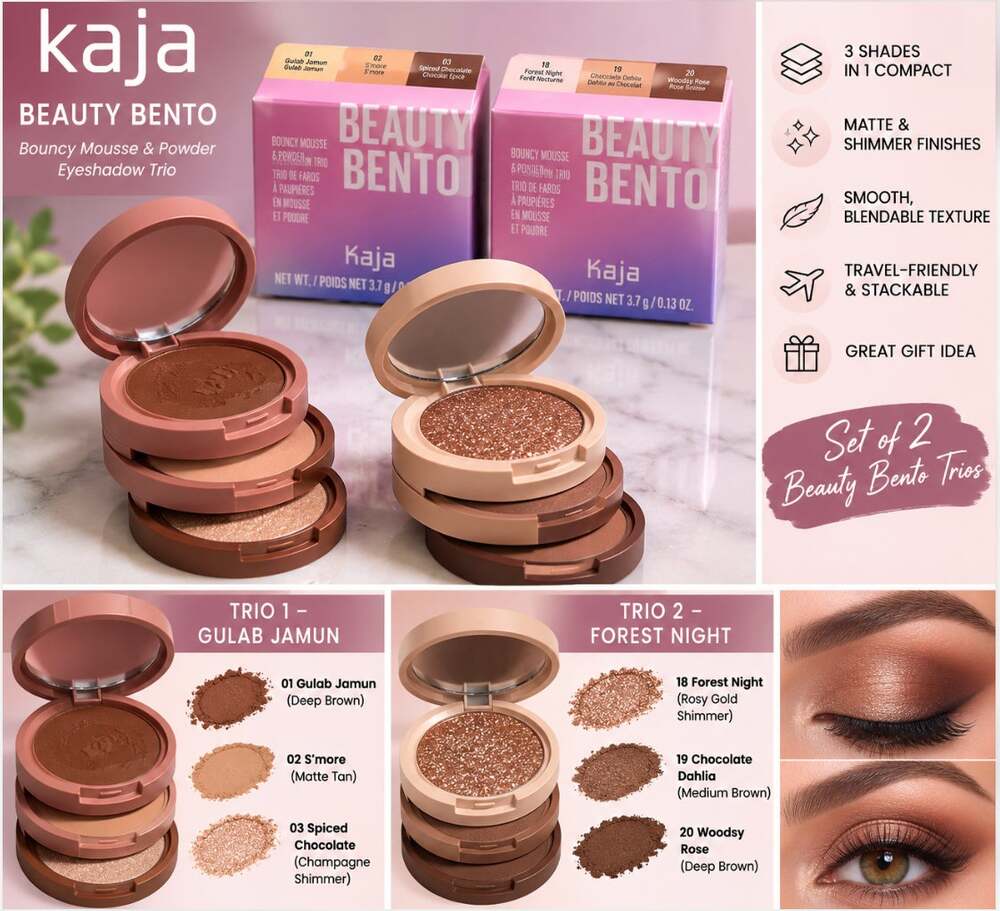 Kaja Beauty Bento Eyeshadow Trio 2 Pack 01 Rosewater 19 Forest Night K Beauty